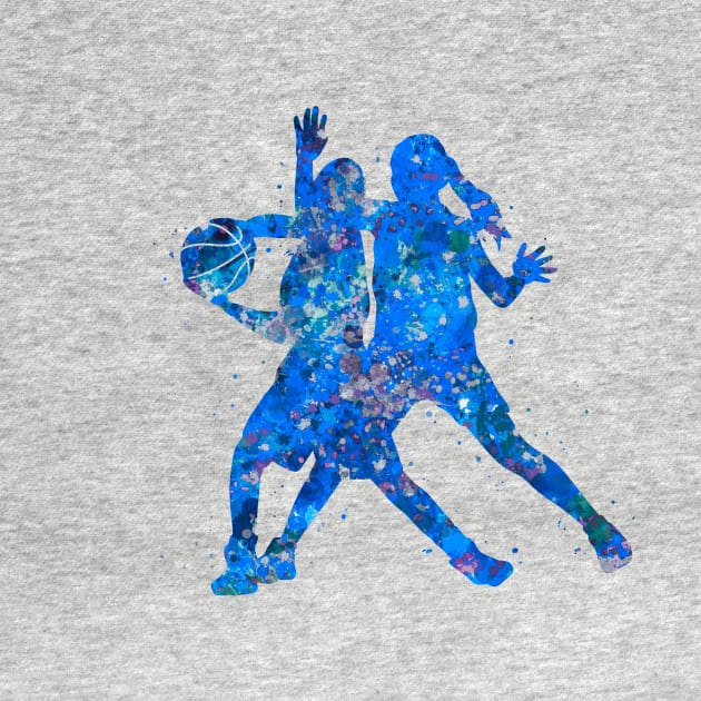 Basketball Girl Dribble - Blue by Yahya Art